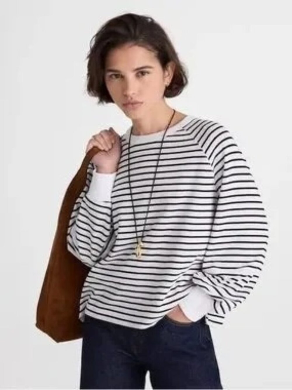Madewell Women's Raglan Striped Heavy Weight Tee Black White Size Medium NWT
